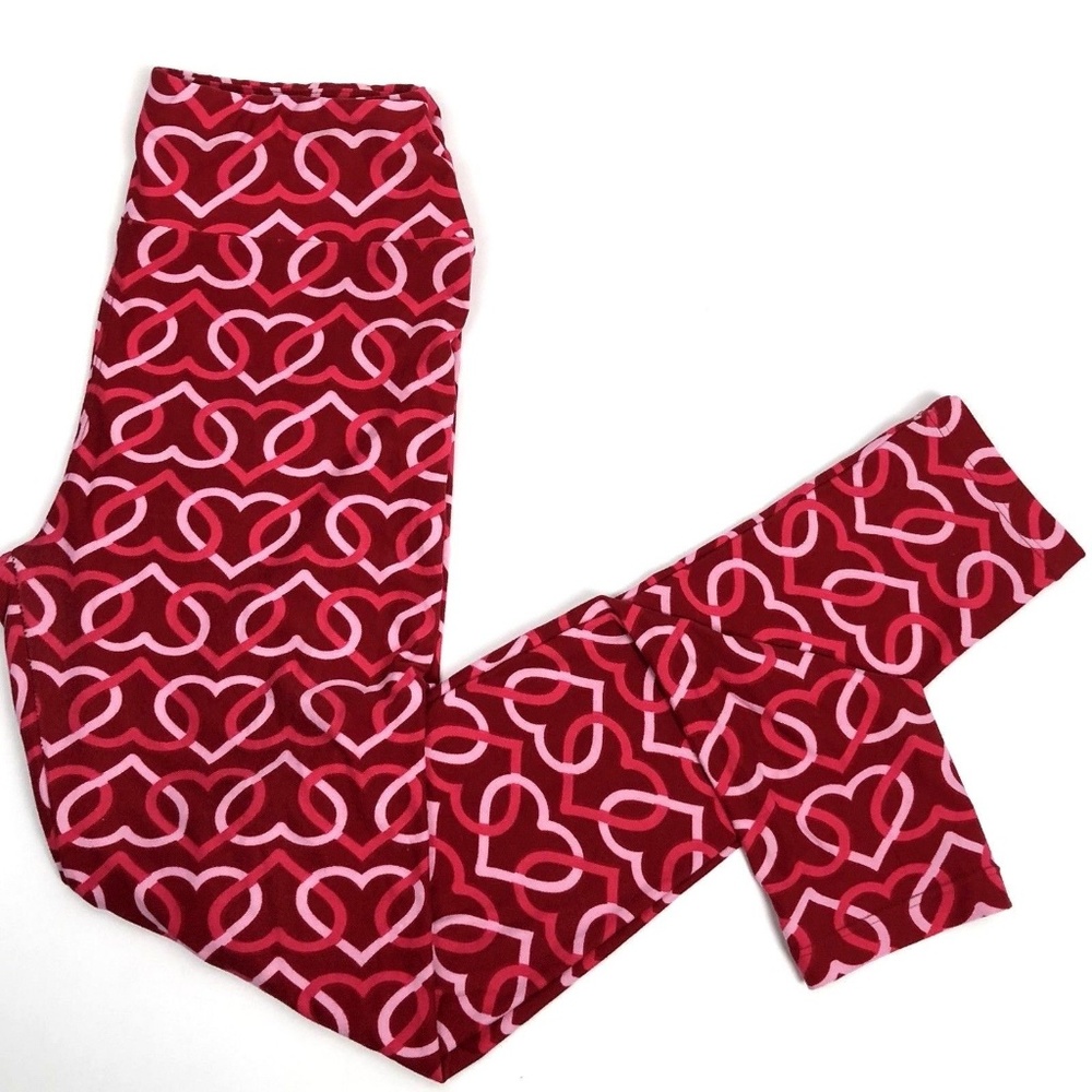 LulaRoe Red Pink Heart Leggings  ONE SIZE